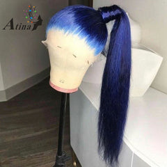 Blue Full Lace Human Hair Wig With Baby Hair Pre-Plucked