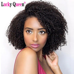 13x4 Mongolian Short Kinky Curly Human Remy Hair Pre Plucked Wig