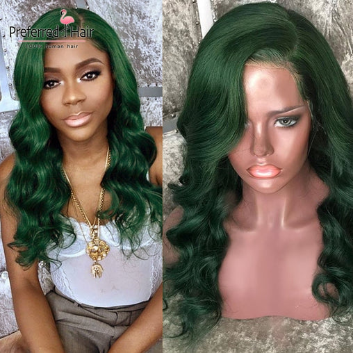 Green Body Wave Brazilian Human Hair Lace Front Wig