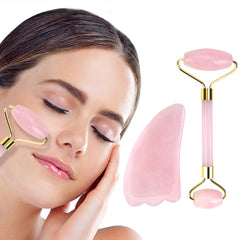 Natural Crystal Stone Face  Massager Rose & Jade Quartz