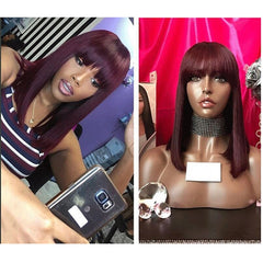 Ombre Red 99J Bob With Bangs 13x6 Lace Front Human Hair Wig Indian Remy