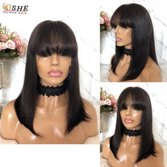 Ombre Red 99J Bob With Bangs 13x6 Lace Front Human Hair Wig Indian Remy