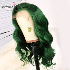 Green Body Wave Brazilian Human Hair Lace Front Wig