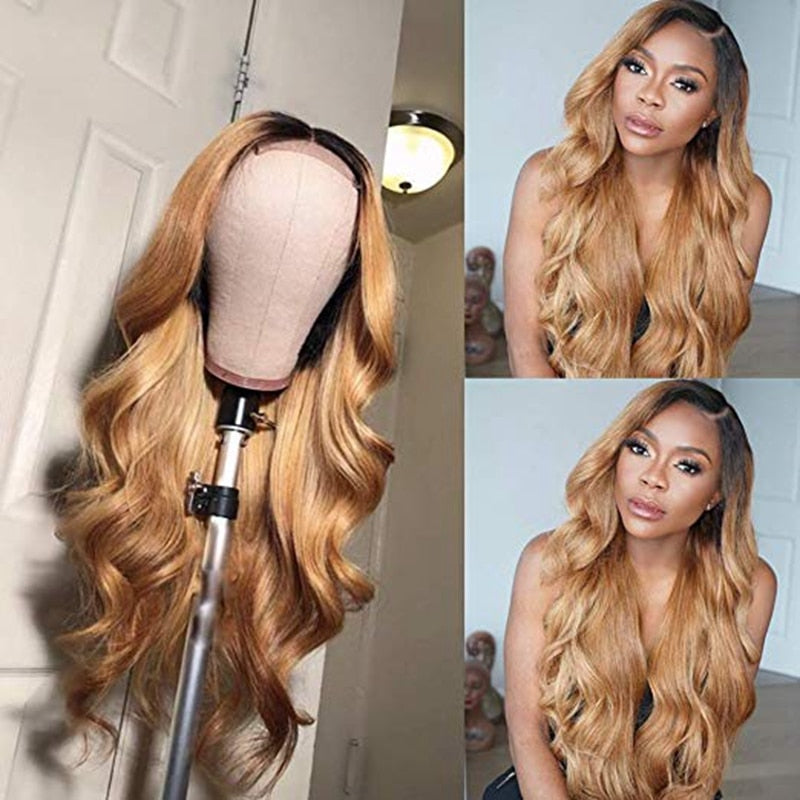 Lace Front Human Hair Wigs With Baby Hair 1B/27  Pre Plucked Ombre