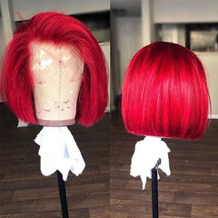 Red Straight  Lace Front Human Hair Wig Preplucked Hairline With Baby Hair